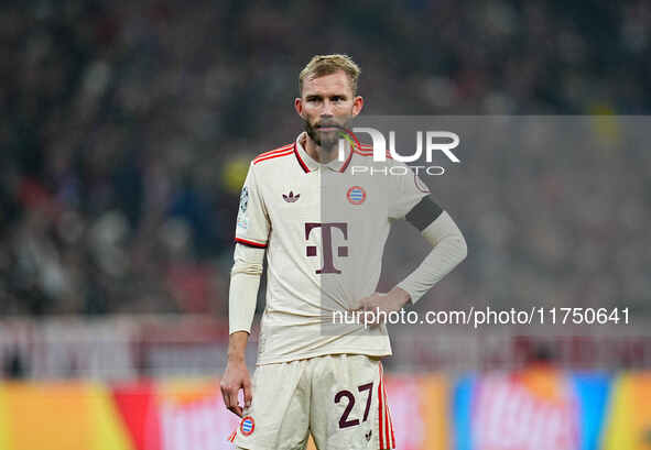 Konrad Laimer of Bayern Munich  looks on during the Champions League Round 4 match between Bayern Munich v Benfica at the Allianz arena, Mun...