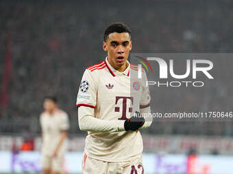 Jamal Musiala of Bayern Munich  looks on during the Champions League Round 4 match between Bayern Munich v Benfica at the Allianz arena, Mun...