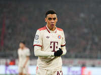 Jamal Musiala of Bayern Munich  looks on during the Champions League Round 4 match between Bayern Munich v Benfica at the Allianz arena, Mun...