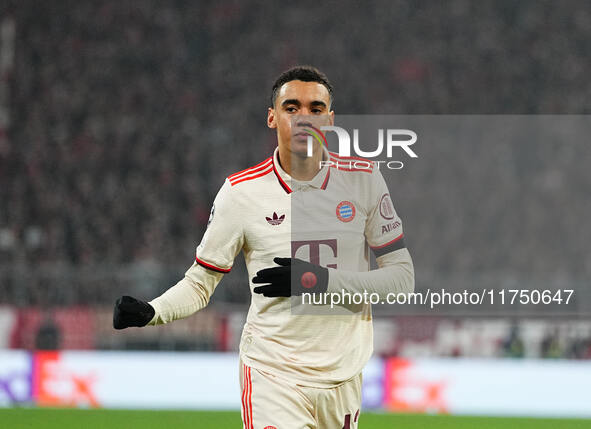 Jamal Musiala of Bayern Munich  looks on during the Champions League Round 4 match between Bayern Munich v Benfica at the Allianz arena, Mun...