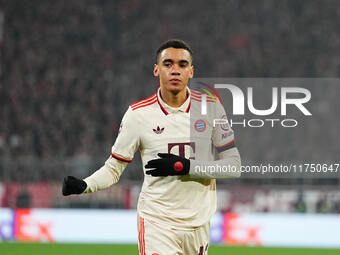 Jamal Musiala of Bayern Munich  looks on during the Champions League Round 4 match between Bayern Munich v Benfica at the Allianz arena, Mun...