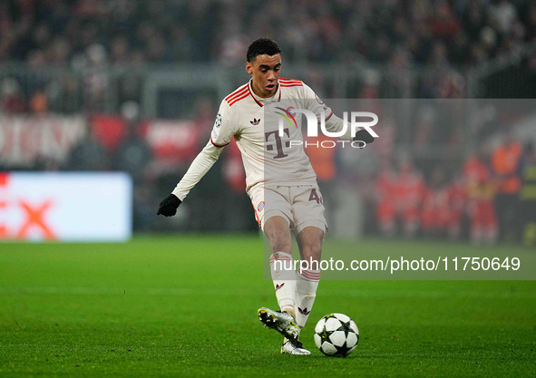 Jamal Musiala of Bayern Munich  looks on during the Champions League Round 4 match between Bayern Munich v Benfica at the Allianz arena, Mun...