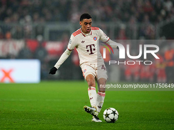 Jamal Musiala of Bayern Munich  looks on during the Champions League Round 4 match between Bayern Munich v Benfica at the Allianz arena, Mun...