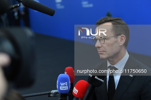 Ulf Kristersson, the Swedish Prime Minister, arrives at the 5th European Political Community Summit in Budapest, Hungary, on November 7, a d...