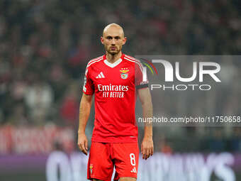 Fredrik Aursnes of Benfica  looks on during the Champions League Round 4 match between Bayern Munich v Benfica at the Allianz arena, Munich,...