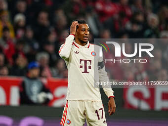 Michael Olise of Bayern Munich  looks on during the Champions League Round 4 match between Bayern Munich v Benfica at the Allianz arena, Mun...