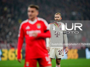 Konrad Laimer of Bayern Munich  looks on during the Champions League Round 4 match between Bayern Munich v Benfica at the Allianz arena, Mun...