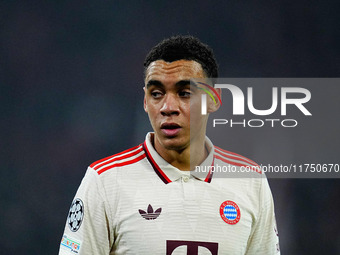 Jamal Musiala of Bayern Munich  looks on during the Champions League Round 4 match between Bayern Munich v Benfica at the Allianz arena, Mun...