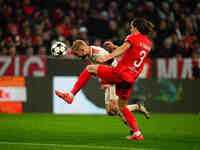 Konrad Laimer of Bayern Munich  controls the ball during the Champions League Round 4 match between Bayern Munich v Benfica at the Allianz a...