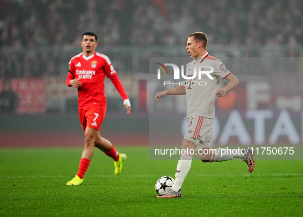 Joshua Kimmich of Bayern Munich  controls the ball during the Champions League Round 4 match between Bayern Munich v Benfica at the Allianz...