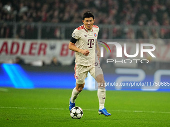 Min-jae Kim of Bayern Munich  controls the ball during the Champions League Round 4 match between Bayern Munich v Benfica at the Allianz are...