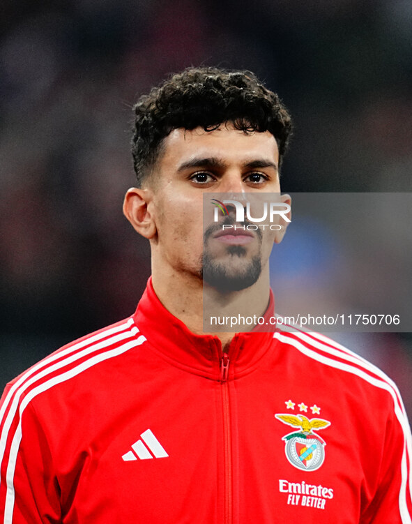 Tomas Araujo of Benfica  looks on during the Champions League Round 4 match between Bayern Munich v Benfica at the Allianz arena, Munich, Ge...