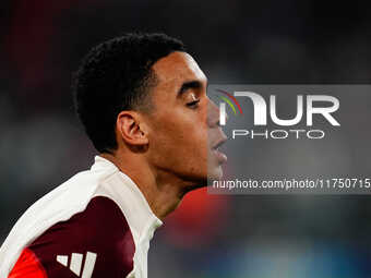 Jamal Musiala of Bayern Munich  looks on during the Champions League Round 4 match between Bayern Munich v Benfica at the Allianz arena, Mun...