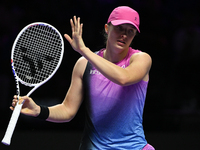 RIYADH, SAUDI ARABIA - NOVEMBER 07: Iga Swiatek of Poland during her match against Daria Kasatkina, on Day 6 of the 2024 WTA Finals, part of...