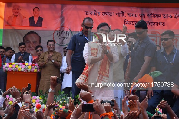 Himanta Biswa Sarma, Chief Minister of the northeastern state of Assam, participates in an election campaign rally in support of BJP candida...