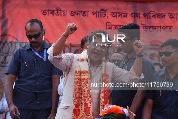 Himanta Biswa Sarma, Chief Minister of the northeastern state of Assam, participates in an election campaign rally in support of BJP candida...