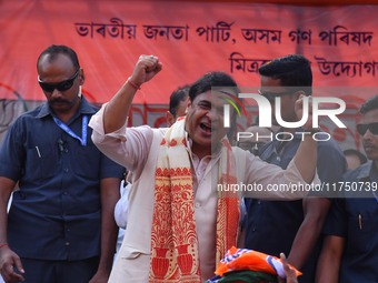 Himanta Biswa Sarma, Chief Minister of the northeastern state of Assam, participates in an election campaign rally in support of BJP candida...