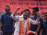 Himanta Biswa Sarma, Chief Minister of the northeastern state of Assam, participates in an election campaign rally in support of BJP candida...