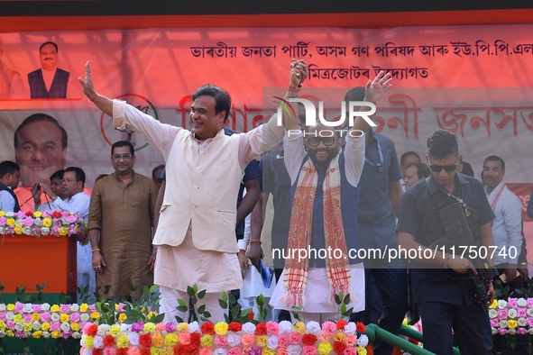 Himanta Biswa Sarma, Chief Minister of the northeastern state of Assam, participates in an election campaign rally in support of BJP candida...