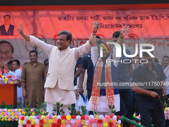 Himanta Biswa Sarma, Chief Minister of the northeastern state of Assam, participates in an election campaign rally in support of BJP candida...