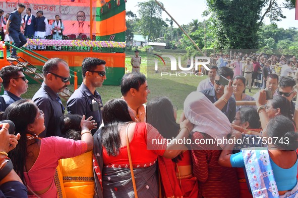 Himanta Biswa Sarma, Chief Minister of the northeastern state of Assam, participates in an election campaign rally in support of BJP candida...