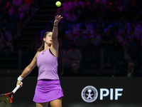 RIYADH, SAUDI ARABIA - NOVEMBER 07: Daria Kasatkina during her match against Iga Swiatek of Poland, on Day 6 of the 2024 WTA Finals, part of...