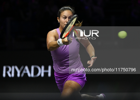 RIYADH, SAUDI ARABIA - NOVEMBER 07: Daria Kasatkina during her match against Iga Swiatek of Poland, on Day 6 of the 2024 WTA Finals, part of...