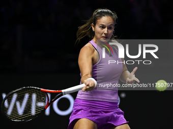 RIYADH, SAUDI ARABIA - NOVEMBER 07: Daria Kasatkina during her match against Iga Swiatek of Poland, on Day 6 of the 2024 WTA Finals, part of...