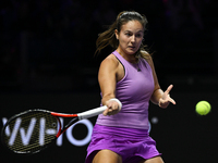 RIYADH, SAUDI ARABIA - NOVEMBER 07: Daria Kasatkina during her match against Iga Swiatek of Poland, on Day 6 of the 2024 WTA Finals, part of...