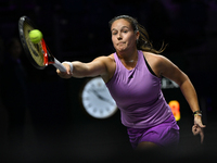 RIYADH, SAUDI ARABIA - NOVEMBER 07: Daria Kasatkina during her match against Iga Swiatek of Poland, on Day 6 of the 2024 WTA Finals, part of...