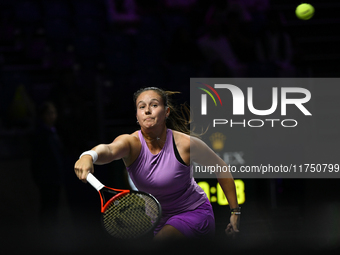 RIYADH, SAUDI ARABIA - NOVEMBER 07: Daria Kasatkina during her match against Iga Swiatek of Poland, on Day 6 of the 2024 WTA Finals, part of...