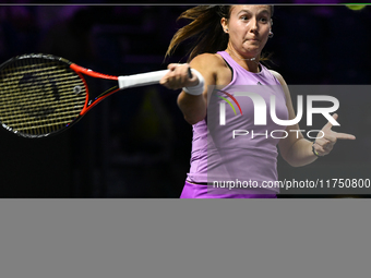 RIYADH, SAUDI ARABIA - NOVEMBER 07: Daria Kasatkina during her match against Iga Swiatek of Poland, on Day 6 of the 2024 WTA Finals, part of...