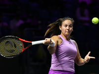 RIYADH, SAUDI ARABIA - NOVEMBER 07: Daria Kasatkina during her match against Iga Swiatek of Poland, on Day 6 of the 2024 WTA Finals, part of...