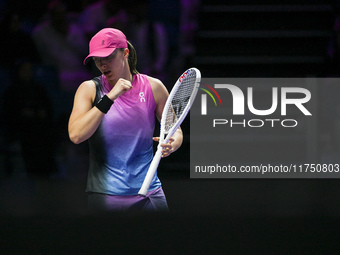 RIYADH, SAUDI ARABIA - NOVEMBER 07: Daria Kasatkina during her match against Iga Swiatek of Poland, on Day 6 of the 2024 WTA Finals, part of...