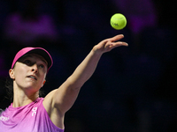 RIYADH, SAUDI ARABIA - NOVEMBER 07: Iga Swiatek of Poland during her match against Daria Kasatkina, on Day 6 of the 2024 WTA Finals, part of...