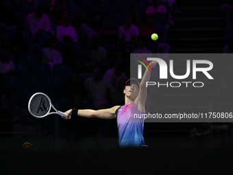 RIYADH, SAUDI ARABIA - NOVEMBER 07: Iga Swiatek of Poland during her match against Daria Kasatkina, on Day 6 of the 2024 WTA Finals, part of...