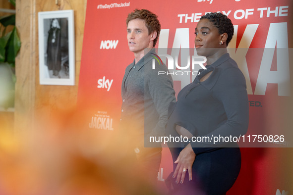 Eddie Redmayne and Lashana Lynch attend ''The Day of the Jackal'' photocall at The St. Regis Hotel in Rome, Italy, on November 7, 2024. 