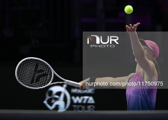 RIYADH, SAUDI ARABIA - NOVEMBER 07: Iga Swiatek of Poland during her match against Daria Kasatkina, on Day 6 of the 2024 WTA Finals, part of...