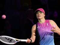 RIYADH, SAUDI ARABIA - NOVEMBER 07: Iga Swiatek of Poland celebrates her win against Daria Kasatkina, on Day 6 of the 2024 WTA Finals, part...