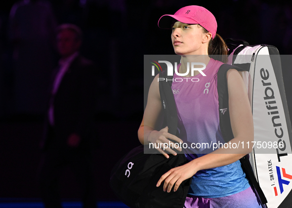 RIYADH, SAUDI ARABIA - NOVEMBER 07: Iga Swiatek of Poland after her win against Daria Kasatkina, on Day 6 of the 2024 WTA Finals, part of th...