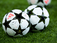 Official Adidas UEFA Champions league match balls during the UEFA Champions League 2024/25 League Phase MD4 match between Bologna FC and AS...