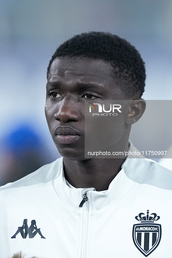 Lamine Camara of AS Monaco looks on during the UEFA Champions League 2024/25 League Phase MD4 match between Bologna FC and AS Monaco at Stad...