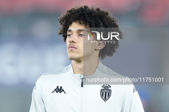 Maghnes Akliouche of AS Monaco looks on during the UEFA Champions League 2024/25 League Phase MD4 match between Bologna FC and AS Monaco at...