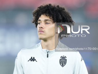 Maghnes Akliouche of AS Monaco looks on during the UEFA Champions League 2024/25 League Phase MD4 match between Bologna FC and AS Monaco at...