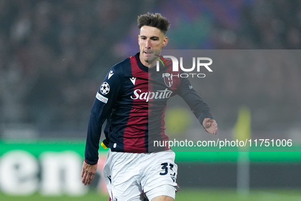 Juan Miranda of Bologna FC during the UEFA Champions League 2024/25 League Phase MD4 match between Bologna FC and AS Monaco at Stadio Renato...