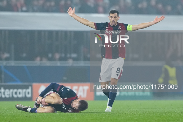 Remo Freuler of Bologna FC reacts during the UEFA Champions League 2024/25 League Phase MD4 match between Bologna FC and AS Monaco at Stadio...