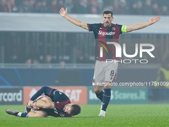 Remo Freuler of Bologna FC reacts during the UEFA Champions League 2024/25 League Phase MD4 match between Bologna FC and AS Monaco at Stadio...