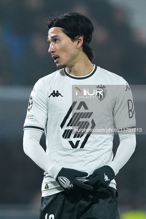 Takumi Minamino of AS Monaco looks on during the UEFA Champions League 2024/25 League Phase MD4 match between Bologna FC and AS Monaco at St...