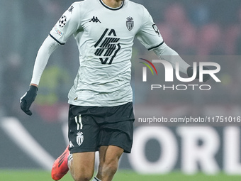 Maghnes Akliouche of AS Monaco during the UEFA Champions League 2024/25 League Phase MD4 match between Bologna FC and AS Monaco at Stadio Re...