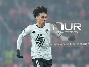 Maghnes Akliouche of AS Monaco during the UEFA Champions League 2024/25 League Phase MD4 match between Bologna FC and AS Monaco at Stadio Re...